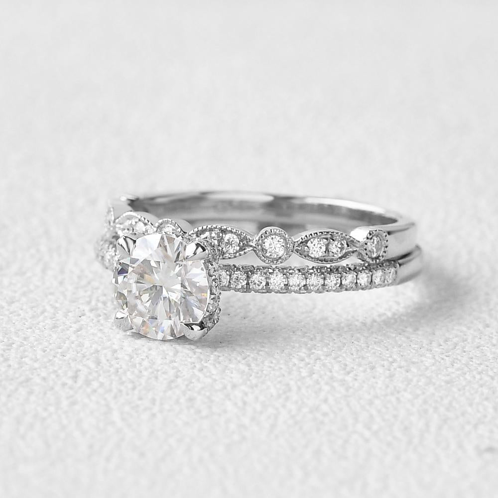 1.28CT Round Brilliant Cut Moissanite Solitaire Bridal Ring Set