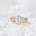 1.86CT Oval Cut Moissanite Halo Bridal Ring Set