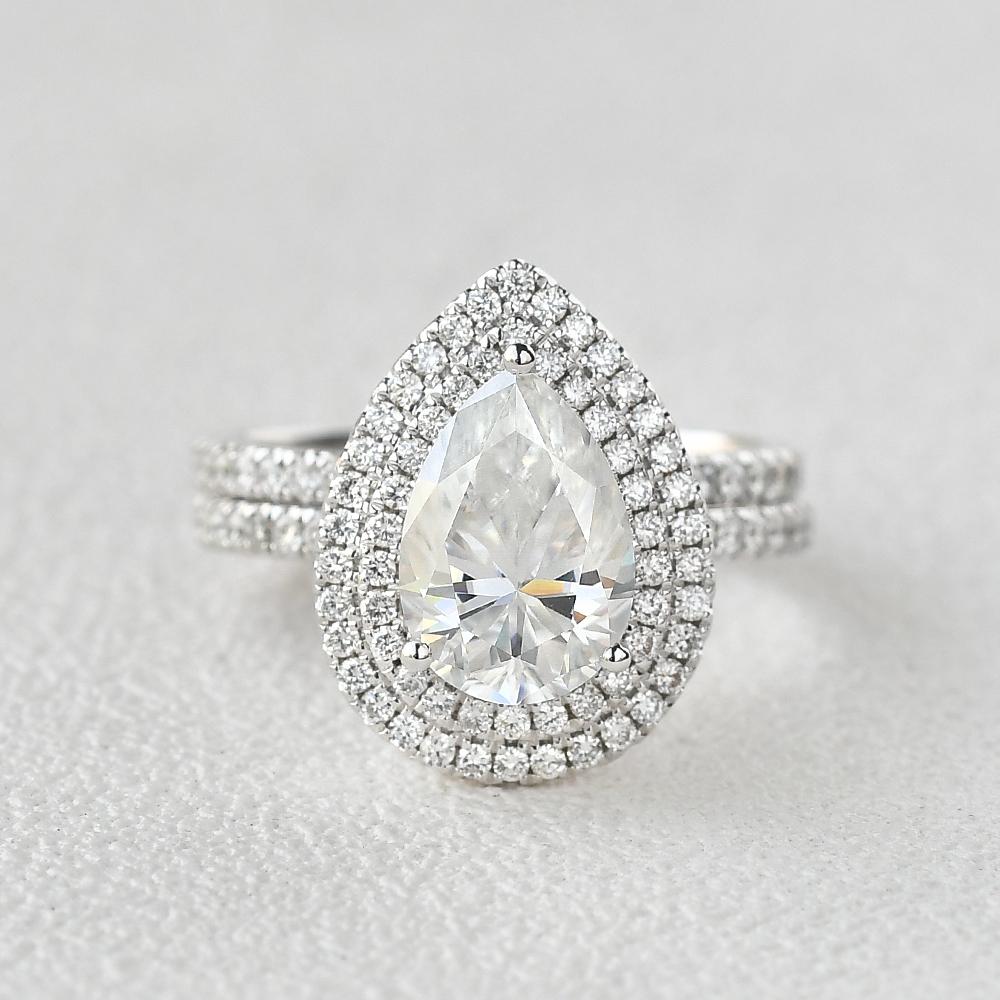 1.86CT Pear Cut Moissanite Double Halo Bridal Ring Set Main image