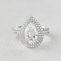 1.86CT Pear Cut Moissanite Double Halo Bridal Ring Set