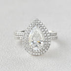 1.86CT Pear Cut Moissanite Double Halo Bridal Ring Set