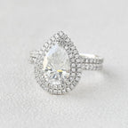 1.86CT Pear Cut Moissanite Double Halo Bridal Ring Set