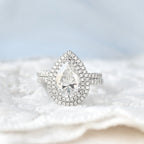 1.86CT Pear Cut Moissanite Double Halo Bridal Ring Set