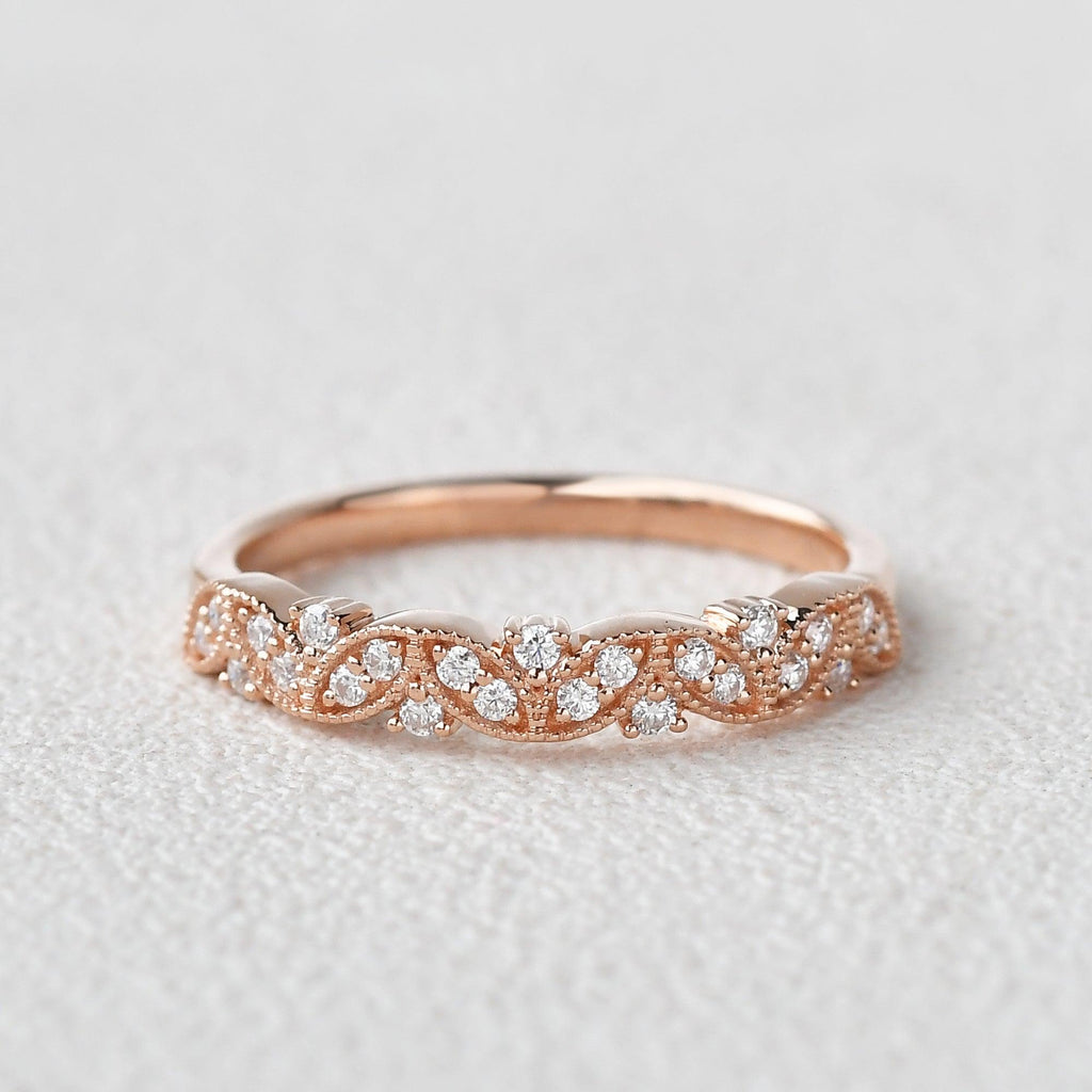 0.19 CT Round Art Deco Style Moissanite Wedding Band