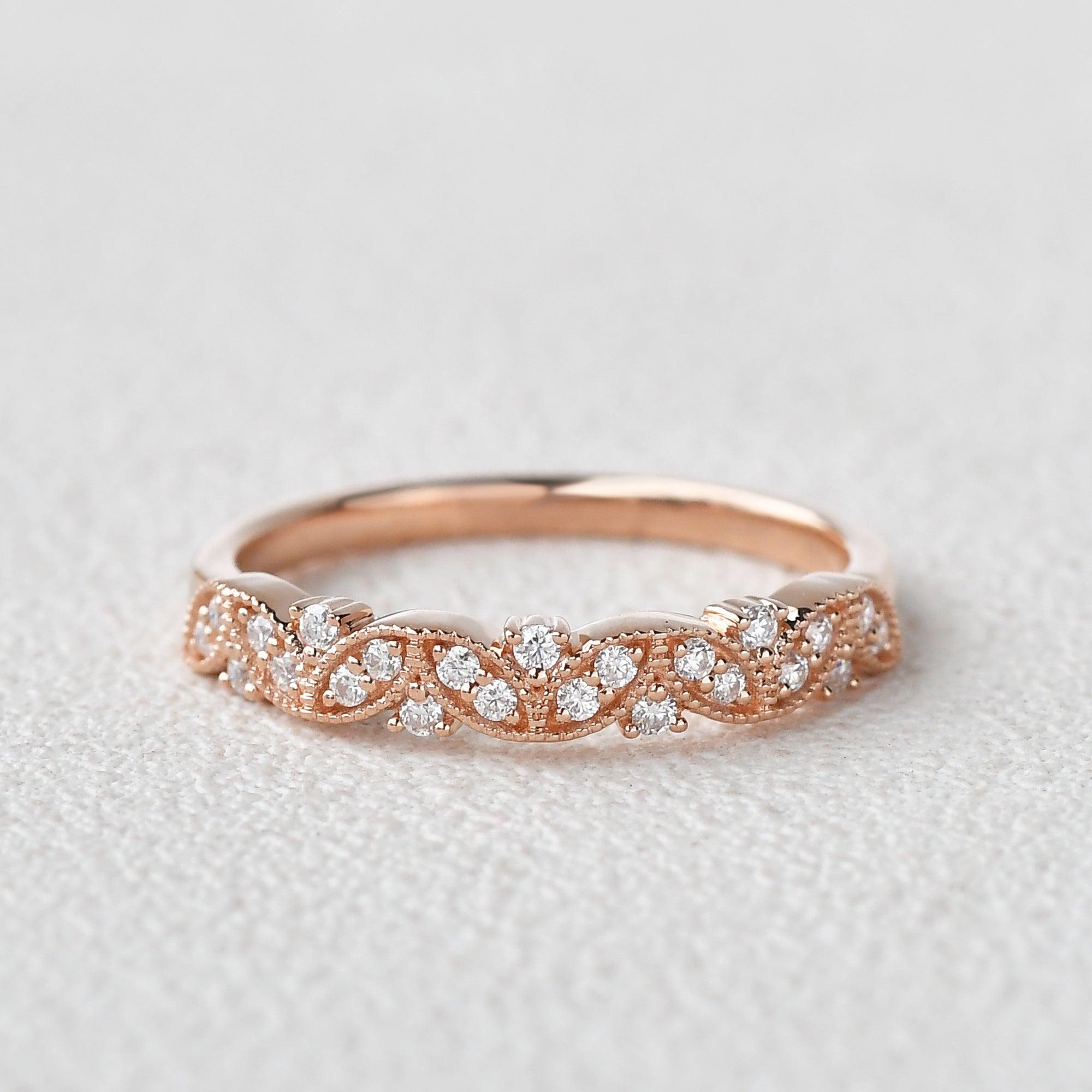 0.19 CT Round Art Deco Style Moissanite Wedding Band