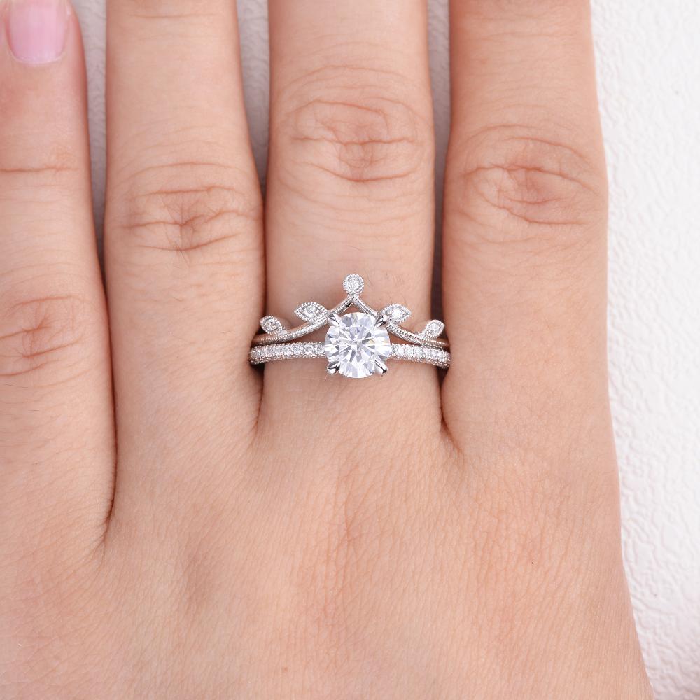 1.28CT Round Brilliant Cut Moissanite Pave Bridal Ring Set
