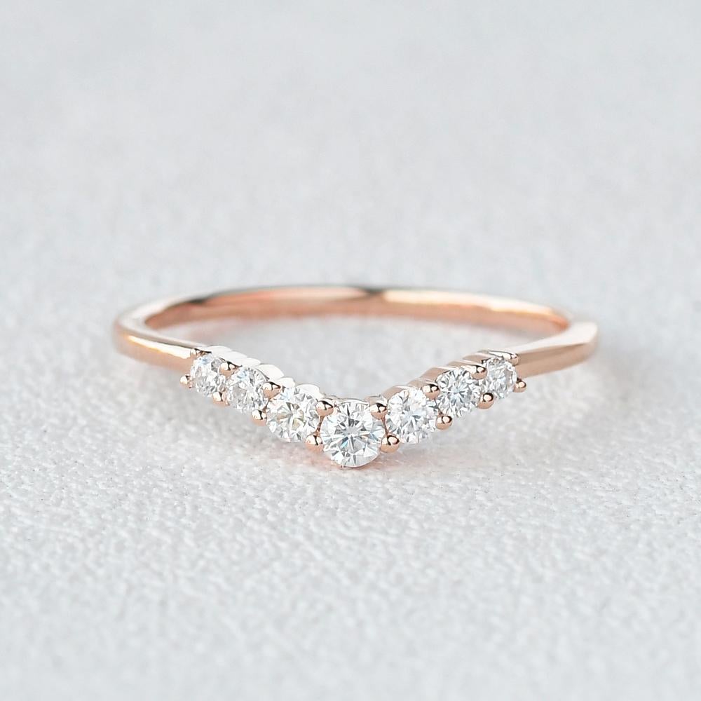 0.22CTW Round Brilliant Cut Curved Bridal Wedding Band