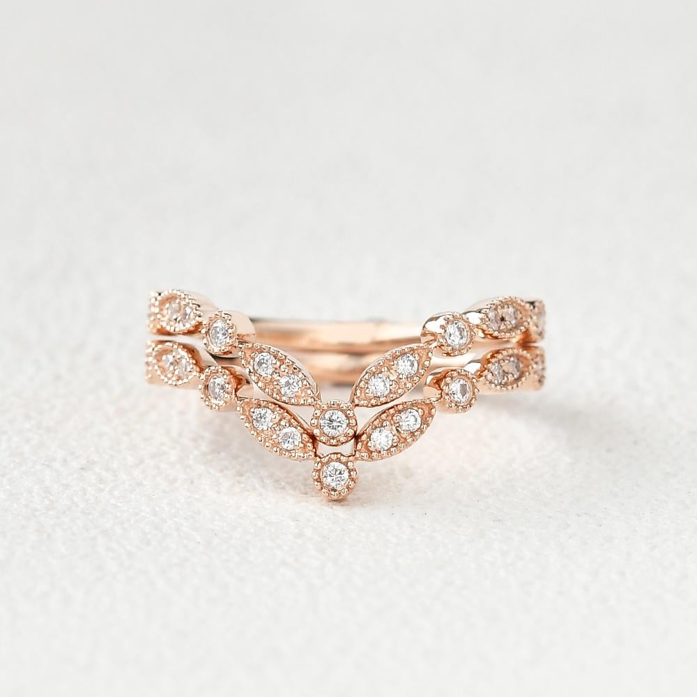 0.40CTW Round Brilliant Curved Vintage Style Set of 2 Wedding Band