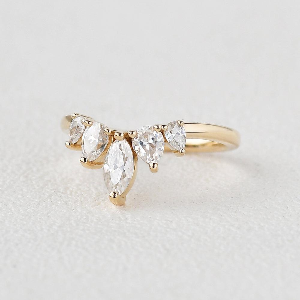 0.6 CT Marquise And Pear Moissanite Wedding Band