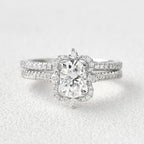 1.21CT Oval Cut Moissanite Vintage Halo Bridal Ring Set