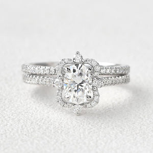 1.21CT Oval Cut Moissanite Vintage Halo Bridal Ring Set