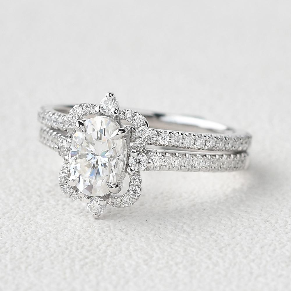 1.21CT Oval Cut Moissanite Vintage Halo Bridal Ring Set Secondary image