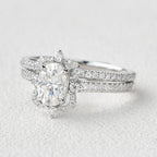 1.21CT Oval Cut Moissanite Vintage Halo Bridal Ring Set