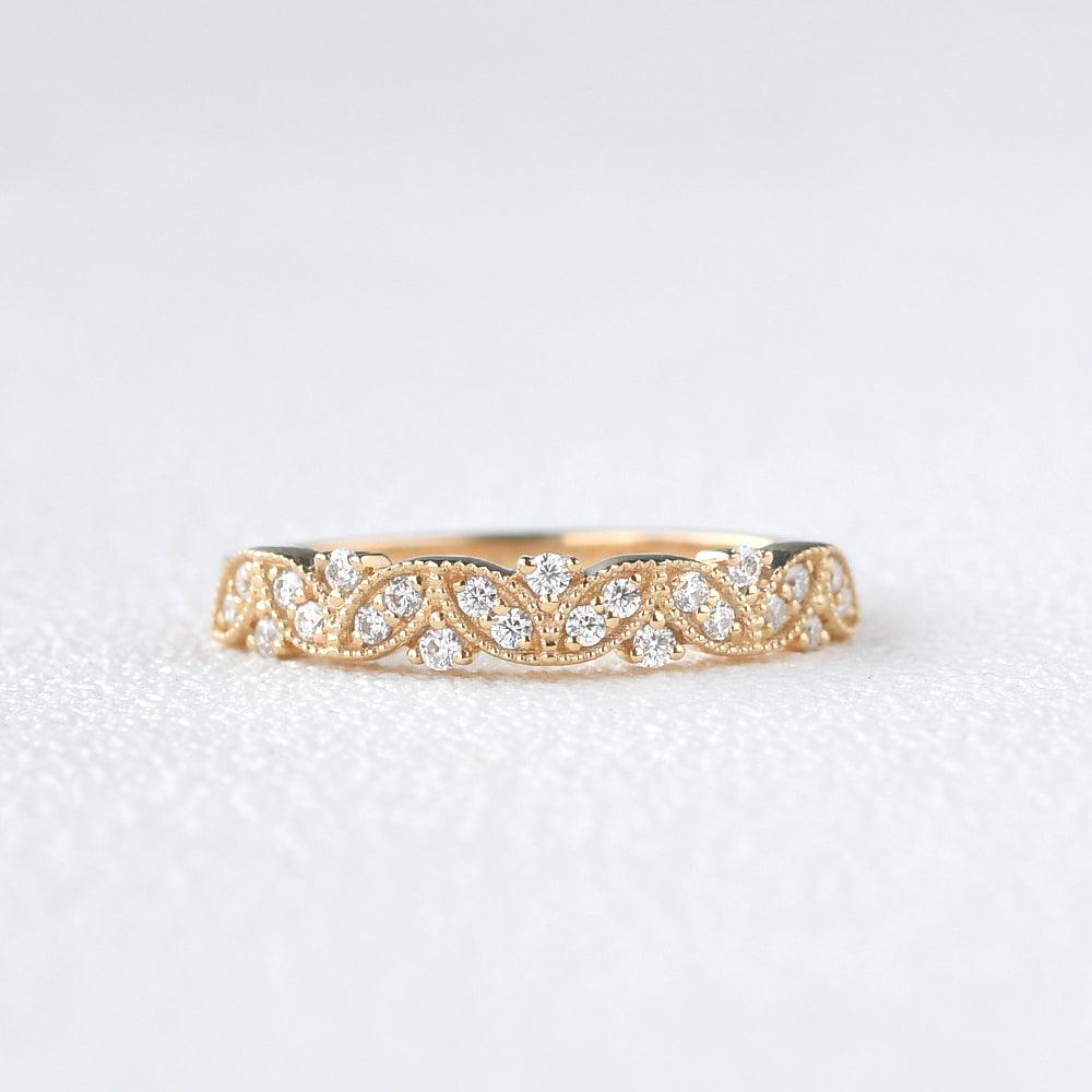 0.19 CT Round Art Deco Style Moissanite Wedding Band