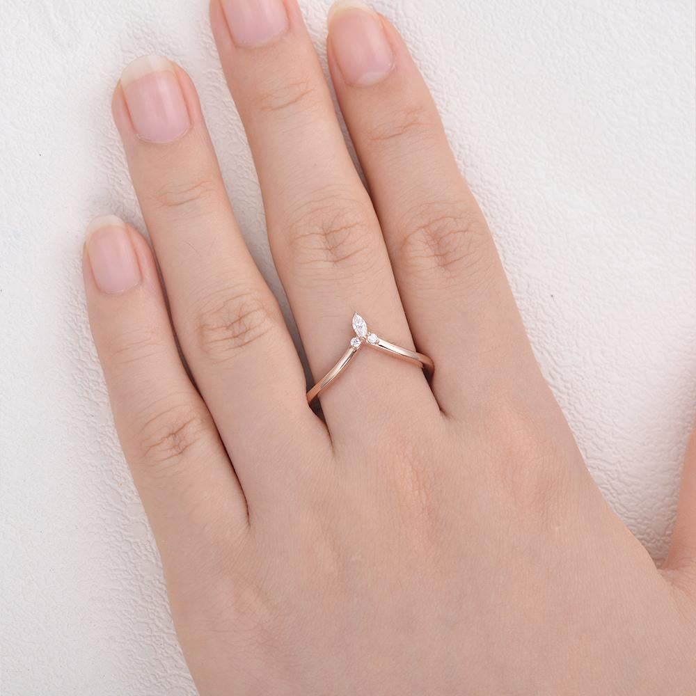 0.1 CTW Round & Marquise Cut Curved Stacking Moissanite Wedding Band