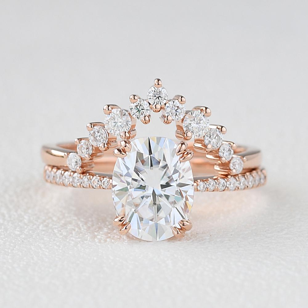 1.86CT Oval Cut Moissanite Pave Bridal Ring Set