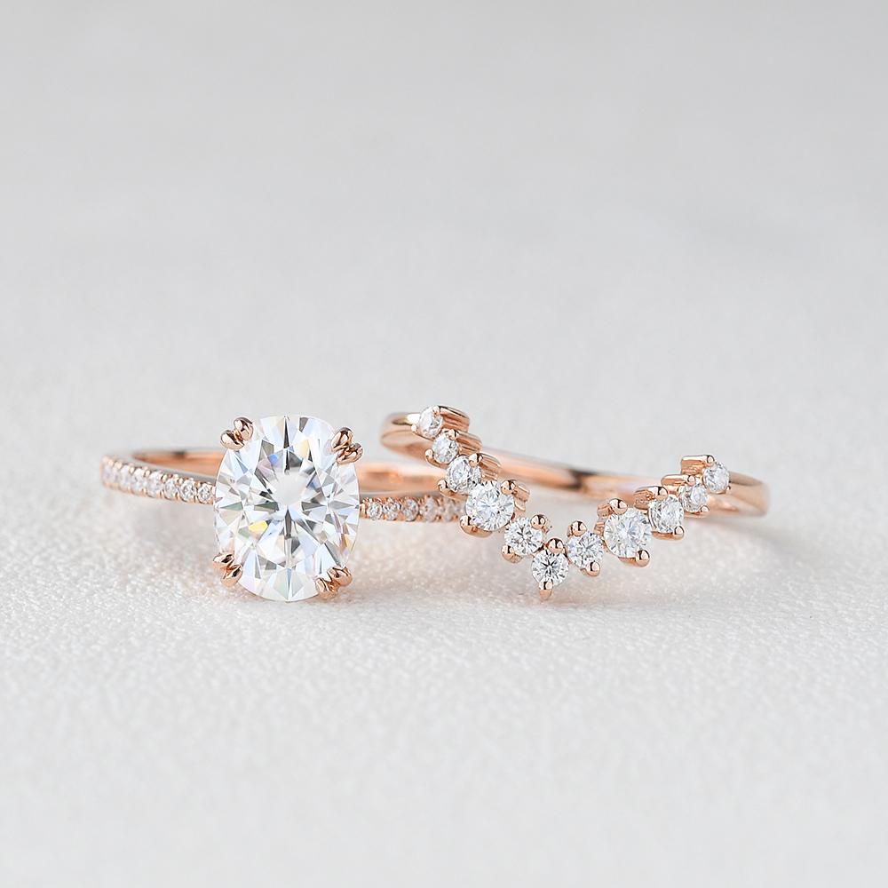 1.86CT Oval Cut Moissanite Pave Bridal Ring Set
