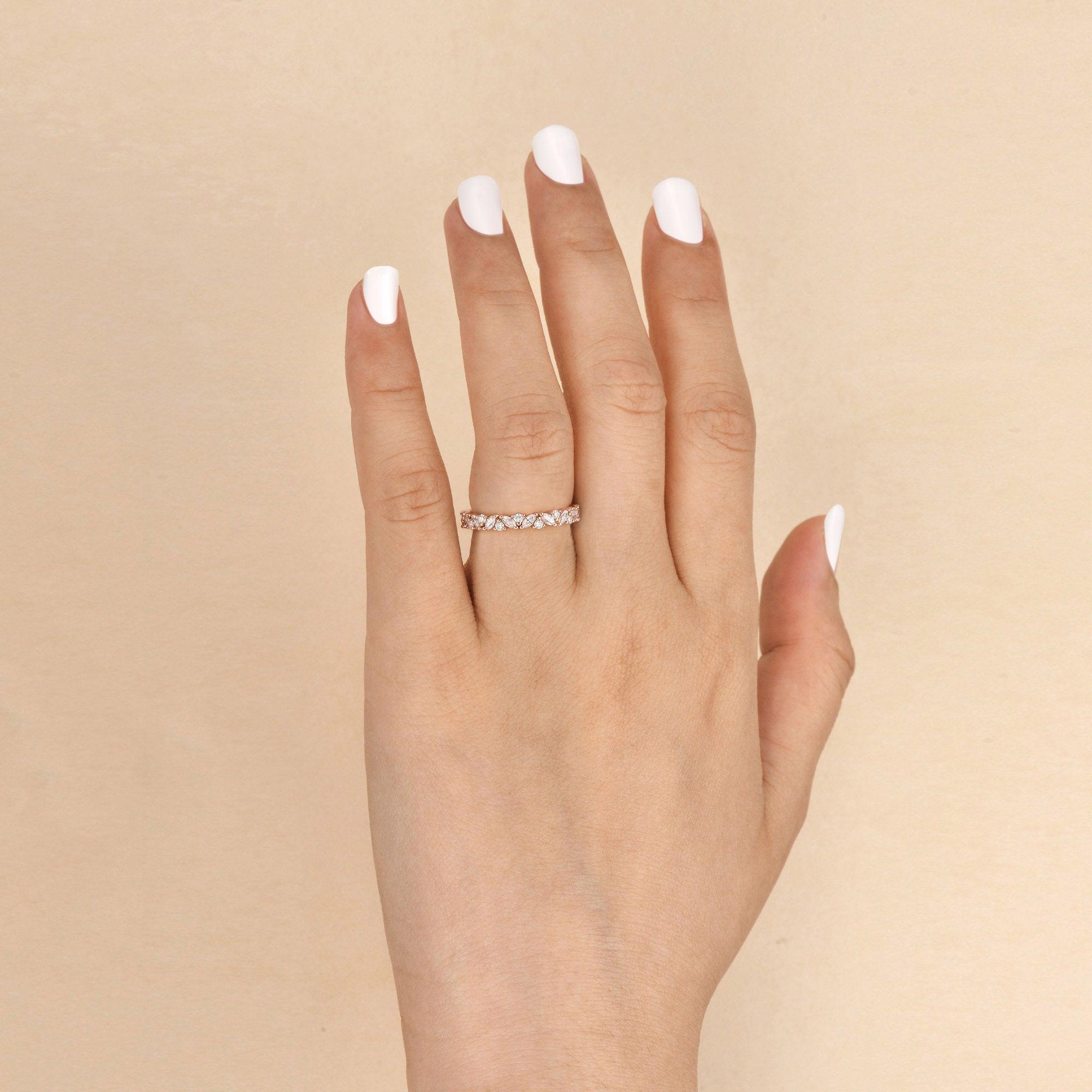 0.4 CT Round And Marquise Moissanite Wedding Band