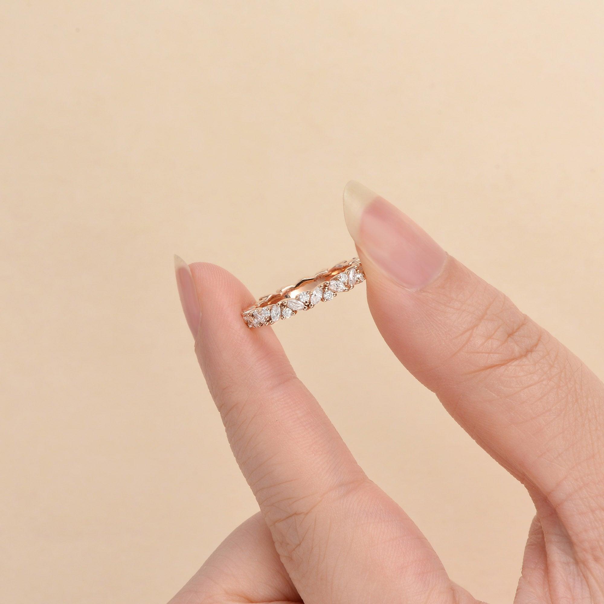 0.4 CT Round And Marquise Moissanite Wedding Band