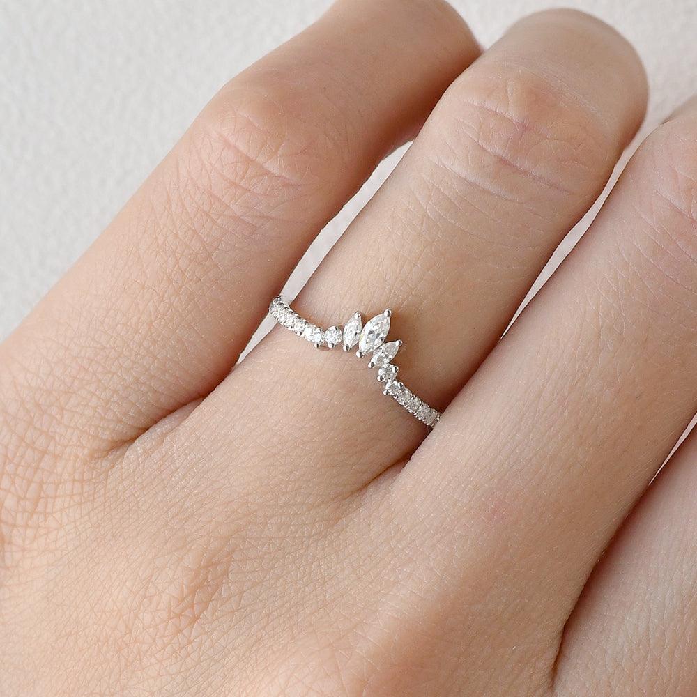 0.36 CT Marquise And Round Moissanite Wedding Band