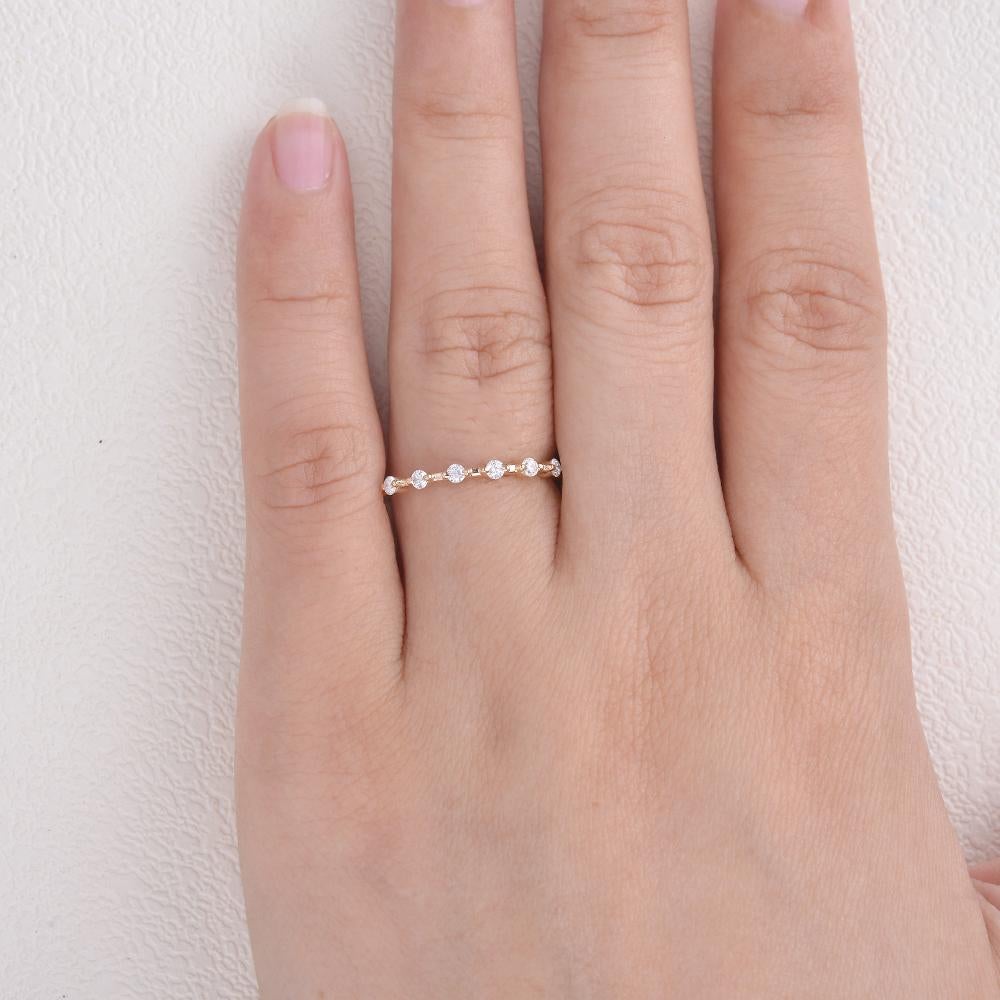 0.20 TCW Round Brilliant Cut Dainty Style Moissanite Wedding Band