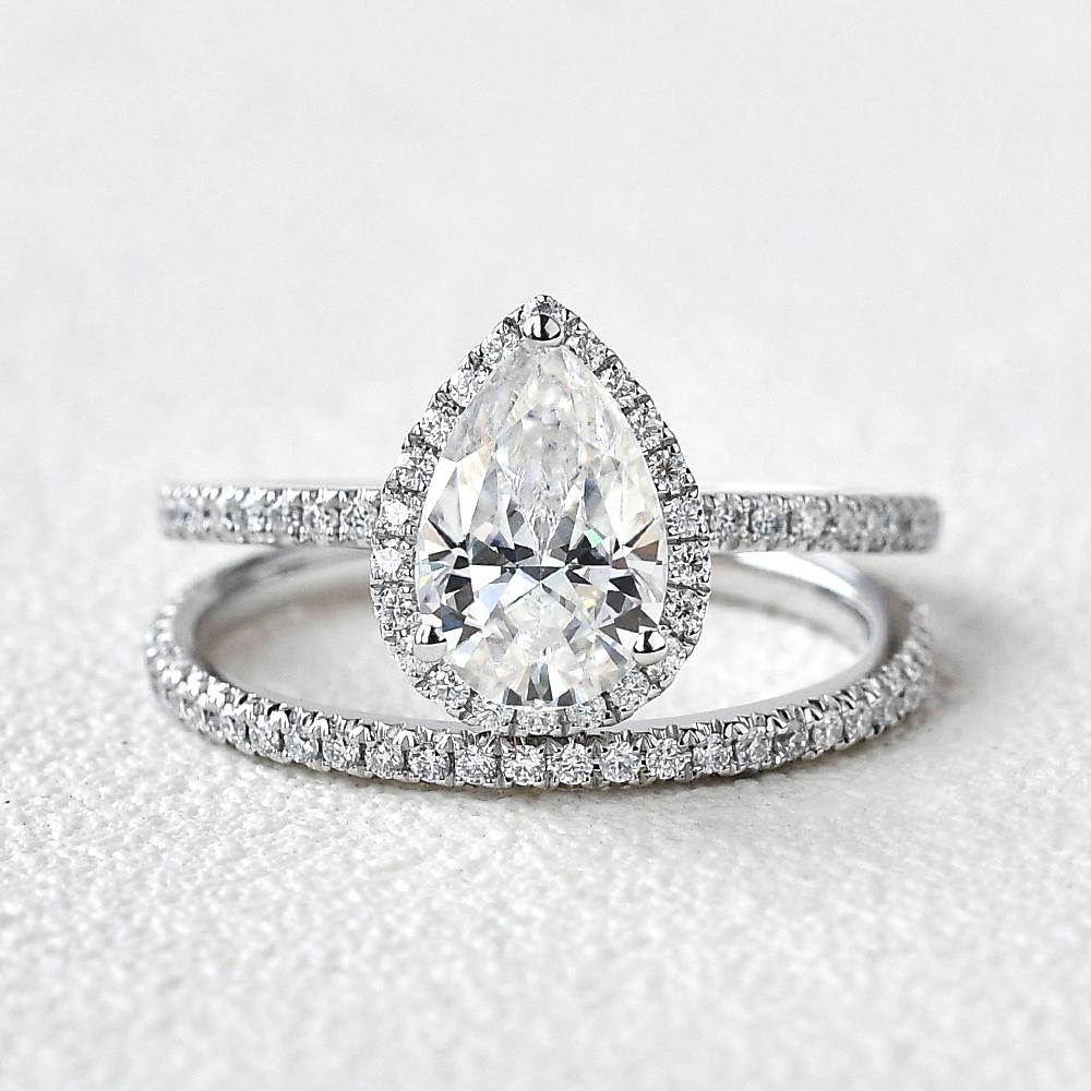 1.33CT Pear Cut Moissanite Halo Bridal Ring Set Secondary image