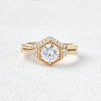 1.0CT Round Brilliant Cut Moissanite Hexagon Shape Bridal Ring Set