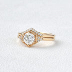 1.0CT Round Brilliant Cut Moissanite Hexagon Shape Bridal Ring Set