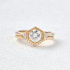 1.0CT Round Brilliant Cut Moissanite Hexagon Shape Bridal Ring Set