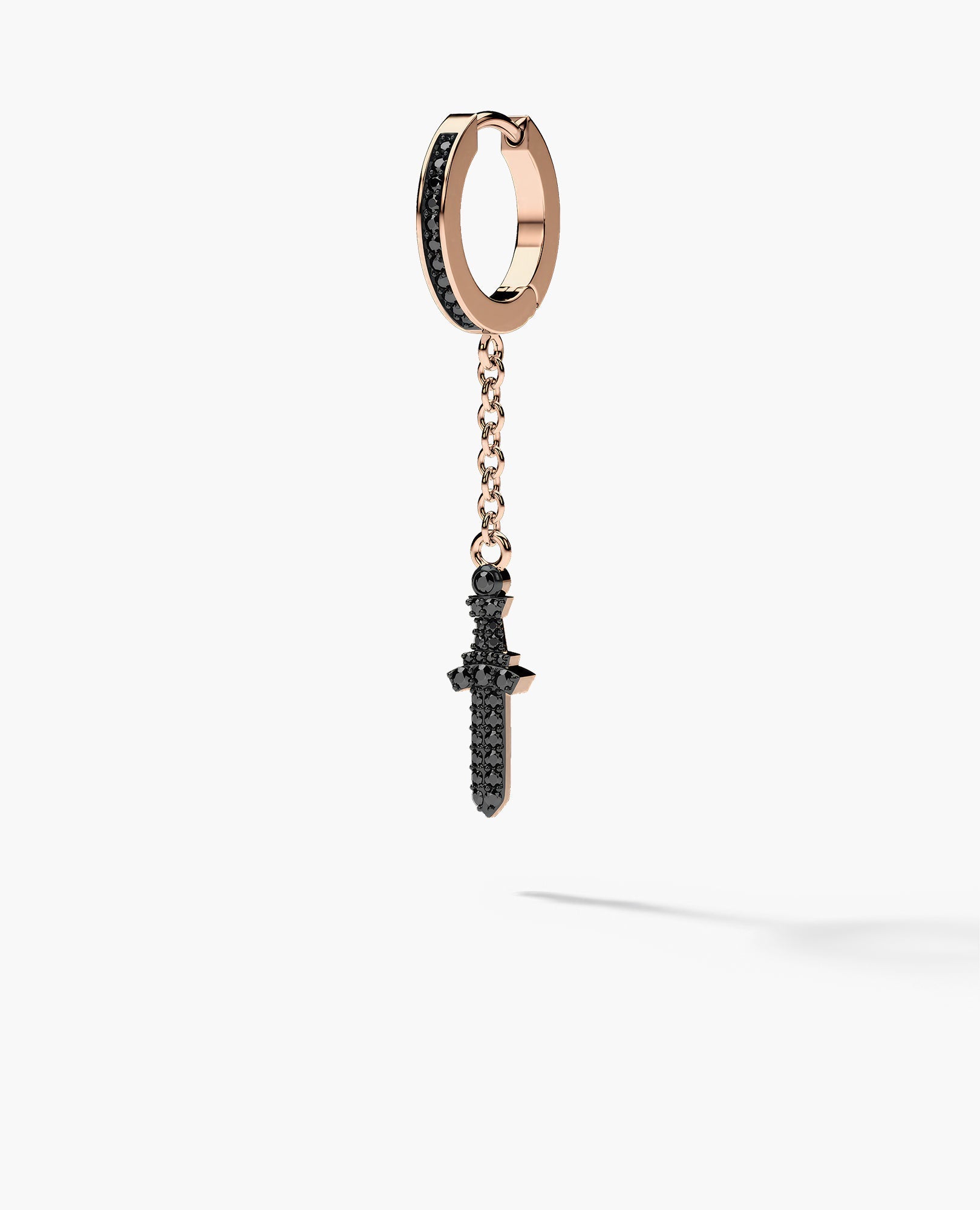 DANGLE Dagger Hoop Gold Earring on the chain with 0.20ct Black Diamonds