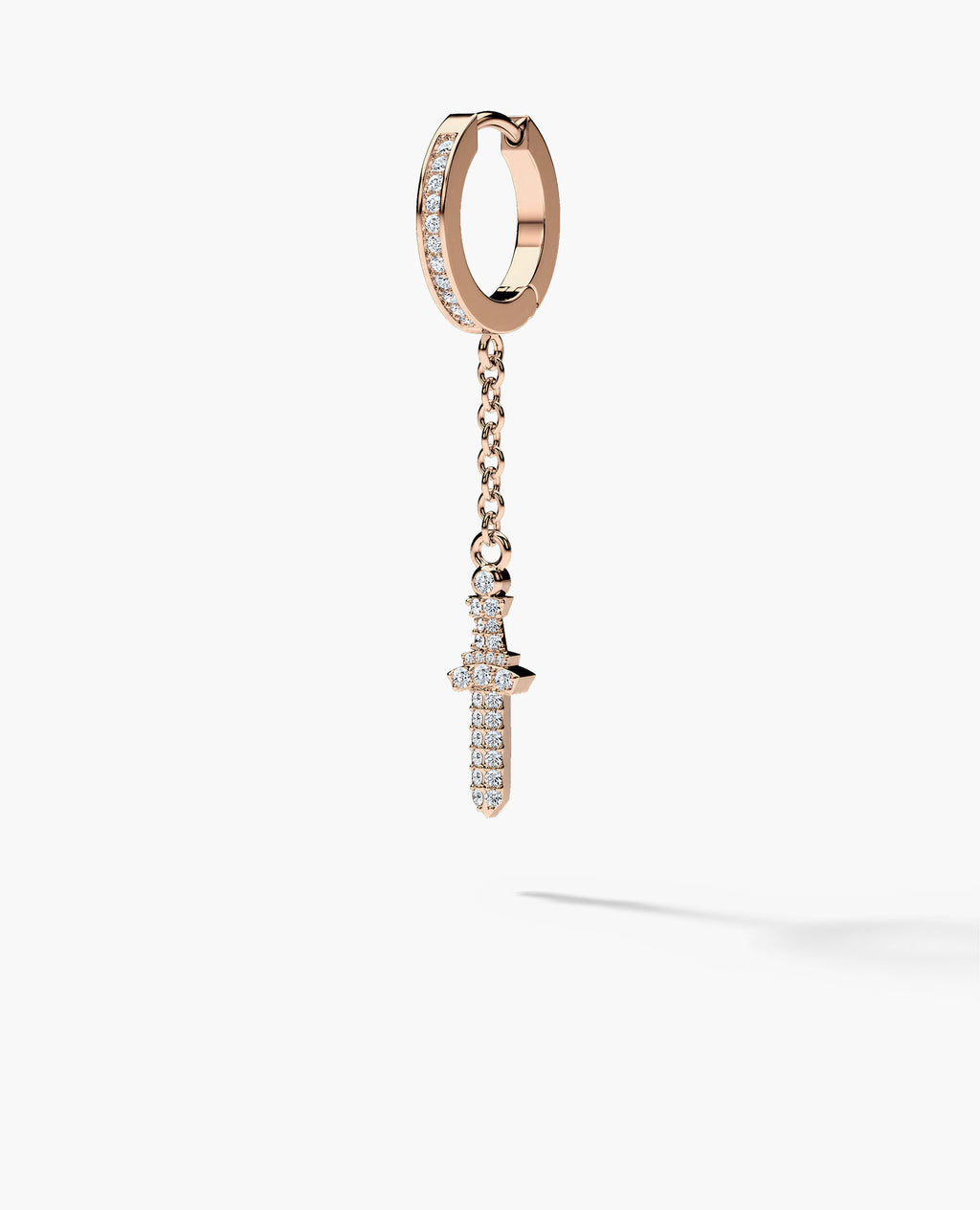 DANGLE Dagger Hoop Gold Earring on the chain with 0.20ct Diamonds