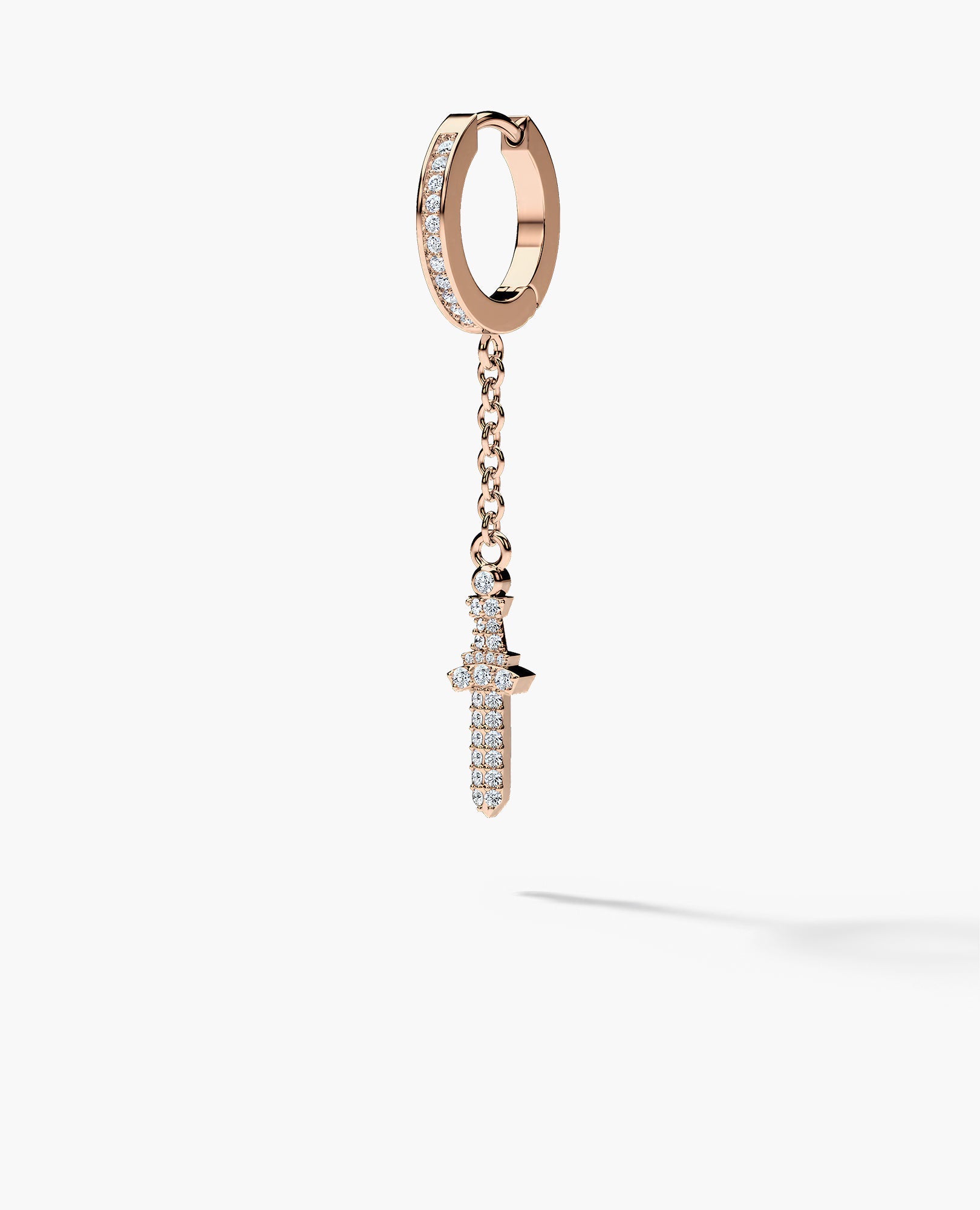 DANGLE Dagger Hoop Gold Earring on the chain with 0.20ct Diamonds