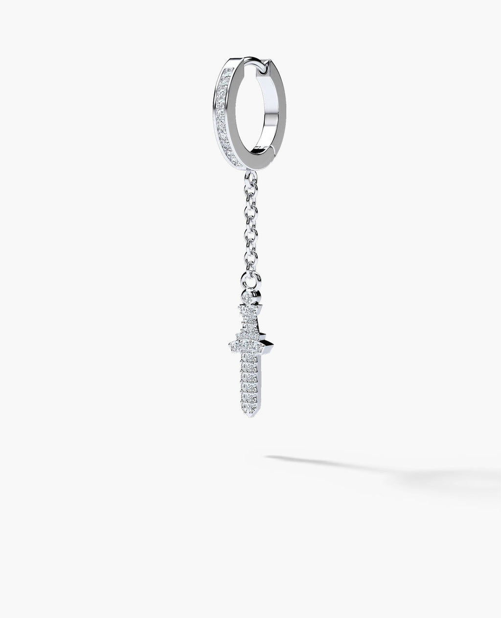 DANGLE Dagger Hoop Gold Earring on the chain with 0.20ct Diamonds