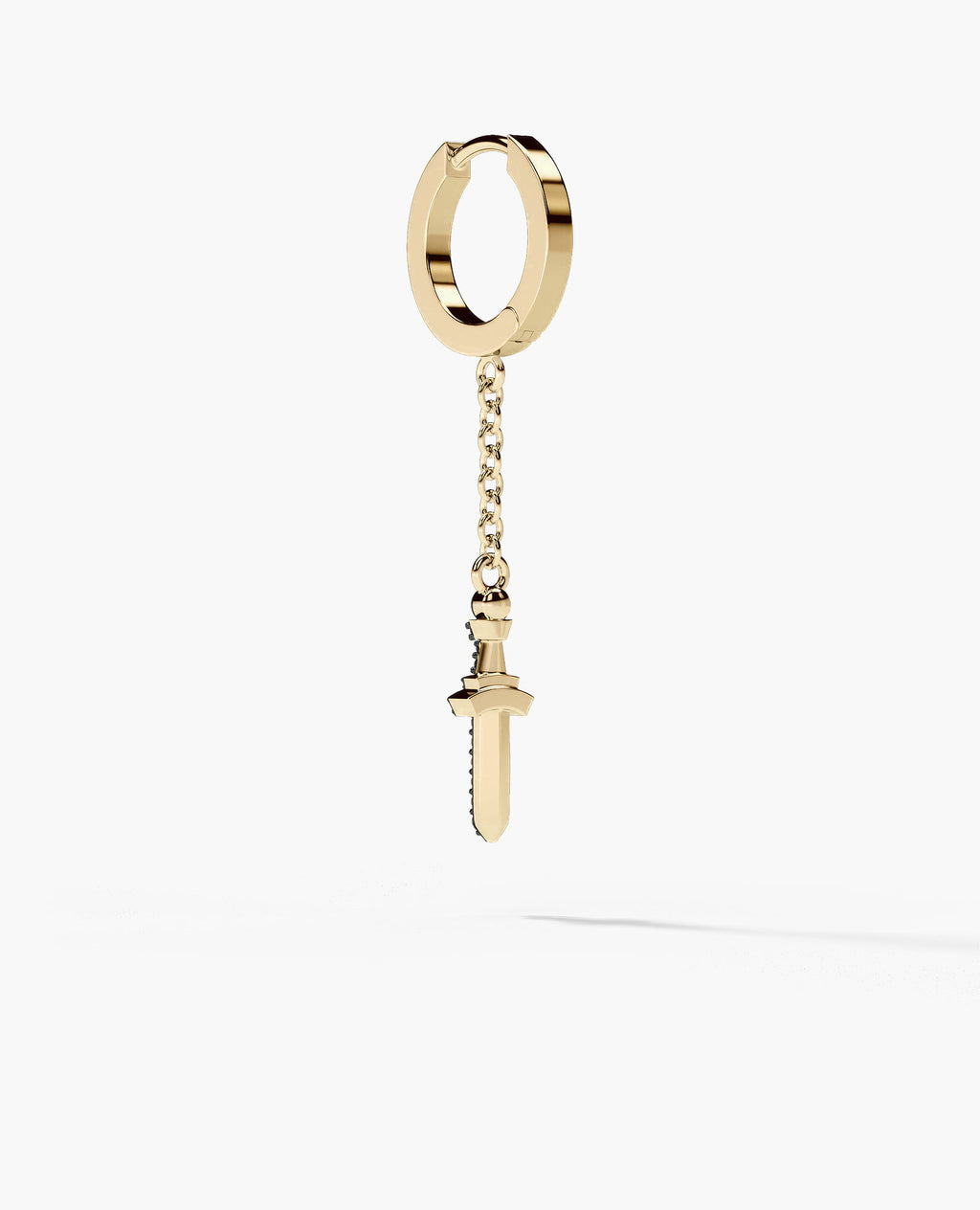 DANGLE Dagger Hoop Gold Earring on the chain with 0.20ct Black Diamonds