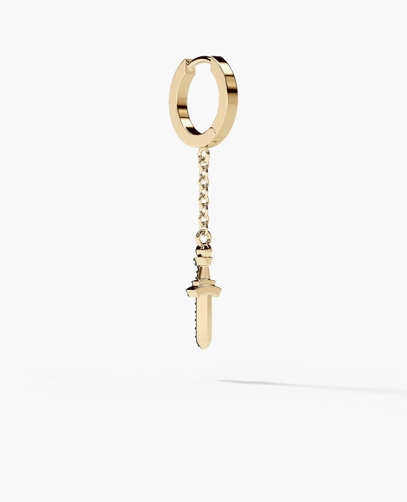 DANGLE Dagger Hoop Gold Earring on the chain with 0.20ct Black Diamonds