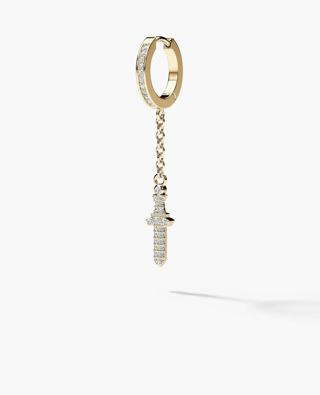 DANGLE Dagger Hoop Gold Earring on the chain with 0.20ct Diamonds