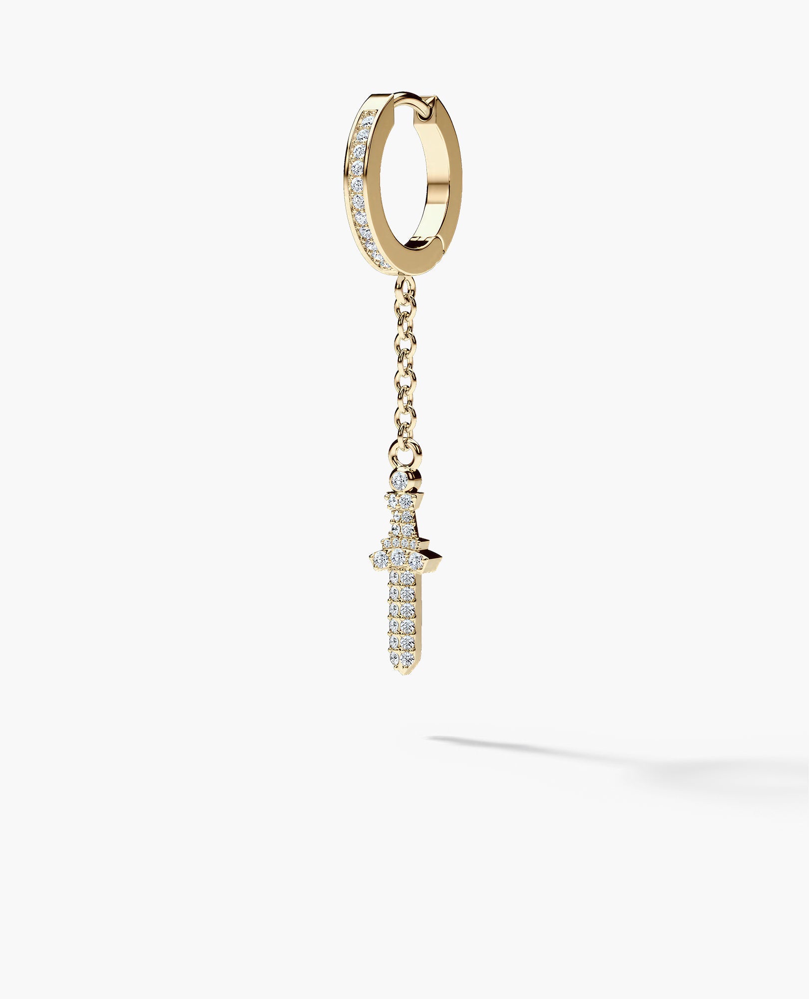 DANGLE Dagger Hoop Gold Earring on the chain with 0.20ct Diamonds