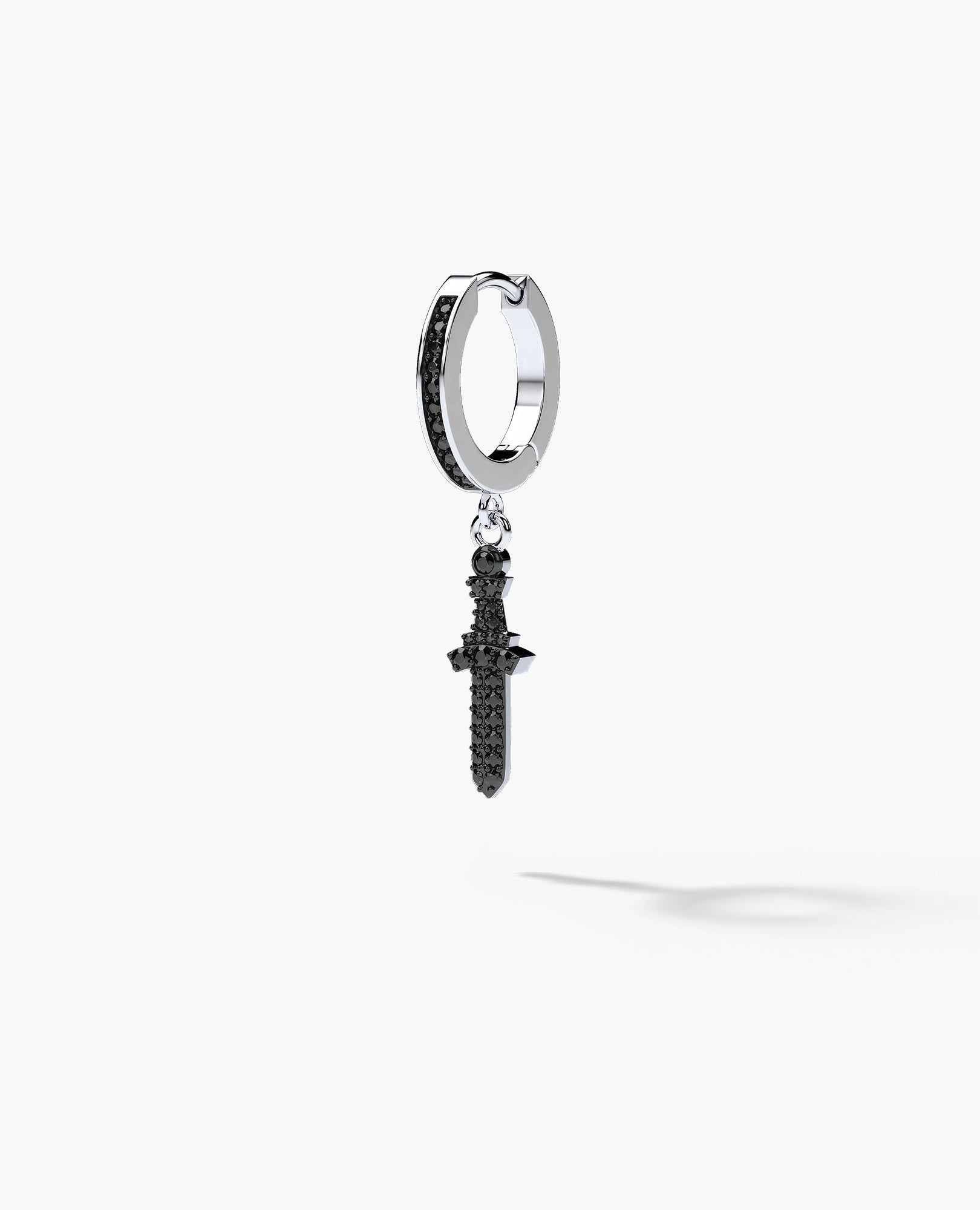 DANGLE Dagger Hoop Gold Earring with 0.20ct Black Diamonds