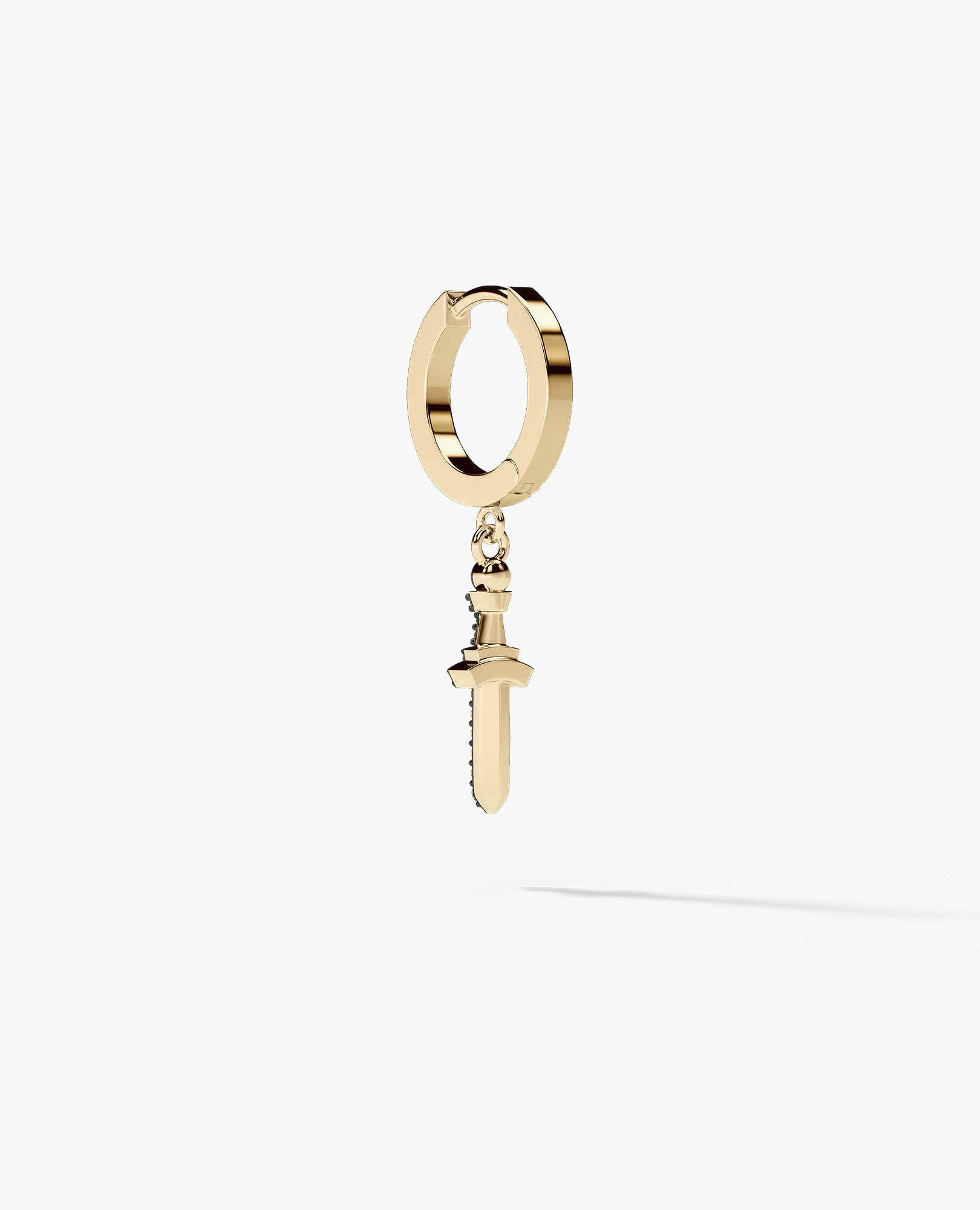 DANGLE Dagger Hoop Gold Earring with 0.20ct Black Diamonds