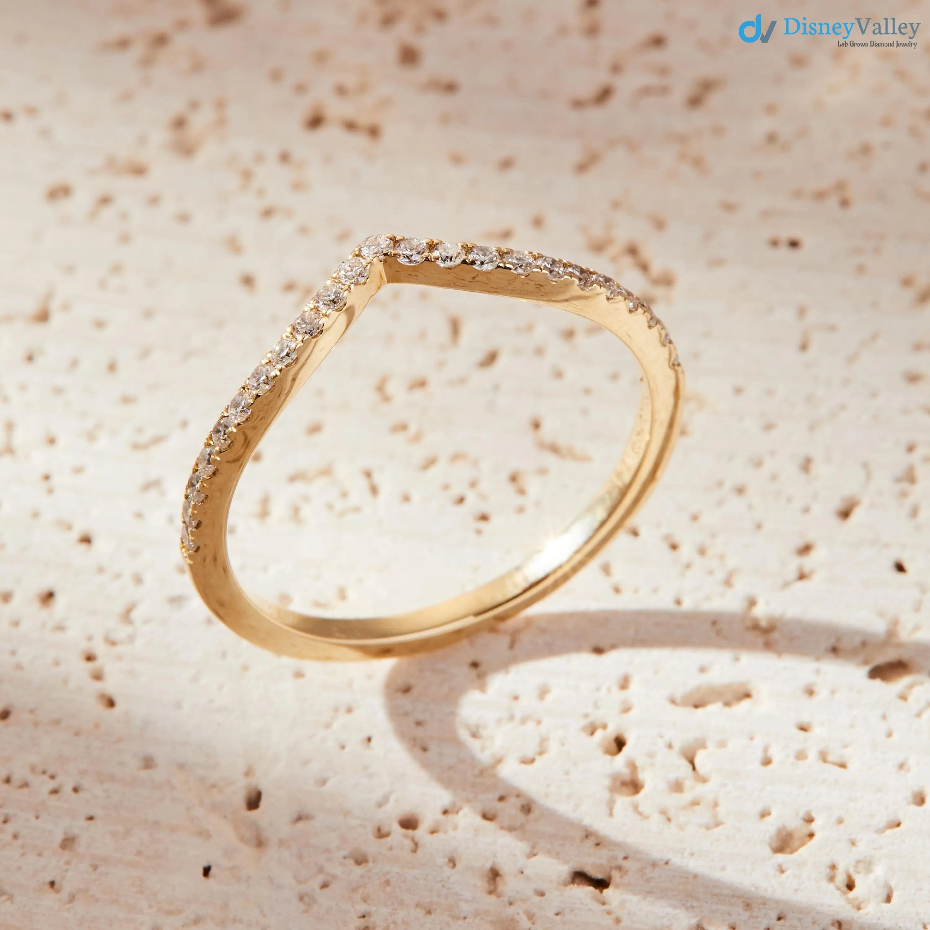 Dainty 14k Gold Chevron Ring | V Shape Thin Diamond Ring | Fine Gold Jewelry DisneyValley