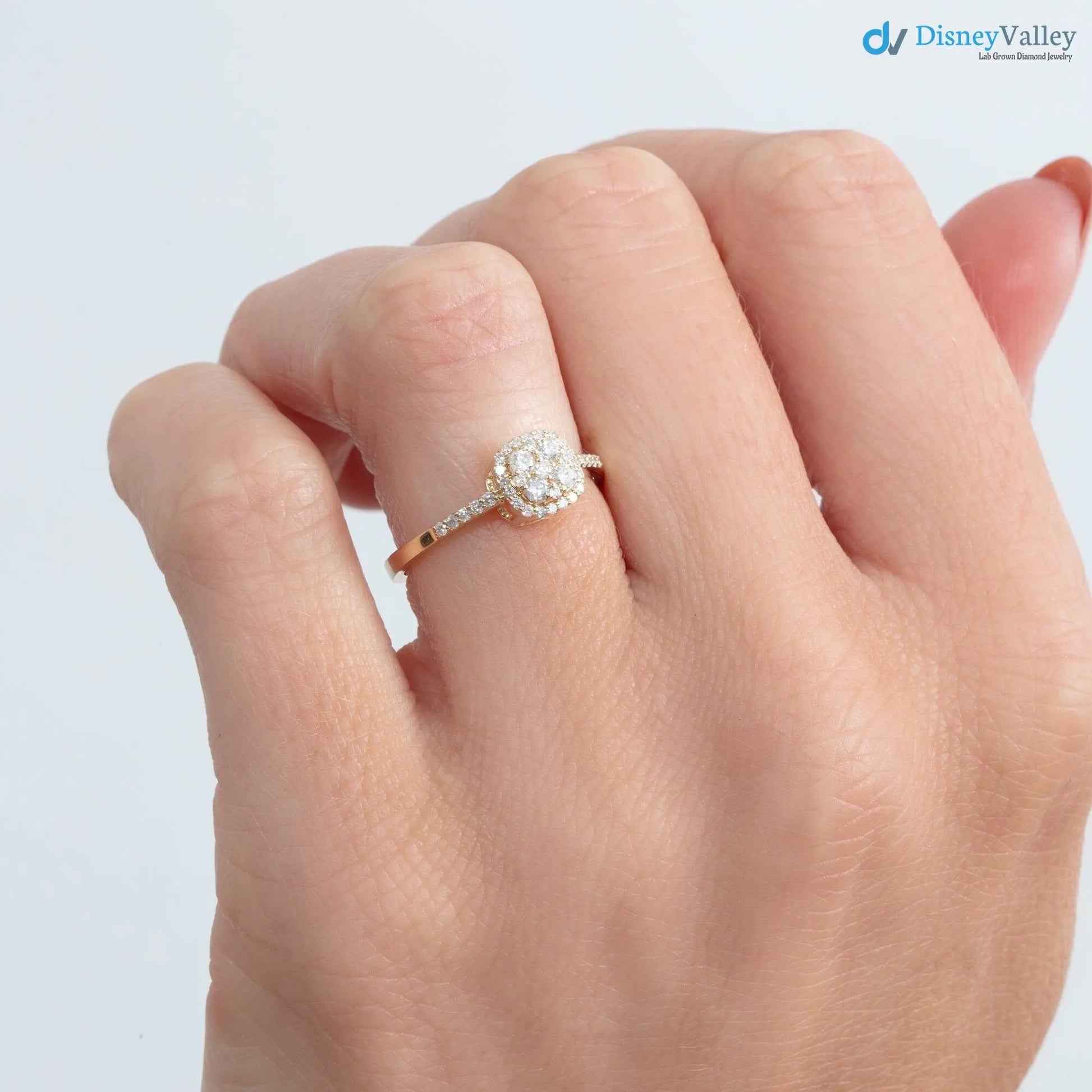 Dainty Cluster Round lab grown Diamond Engagement Ring - DisneyValley
