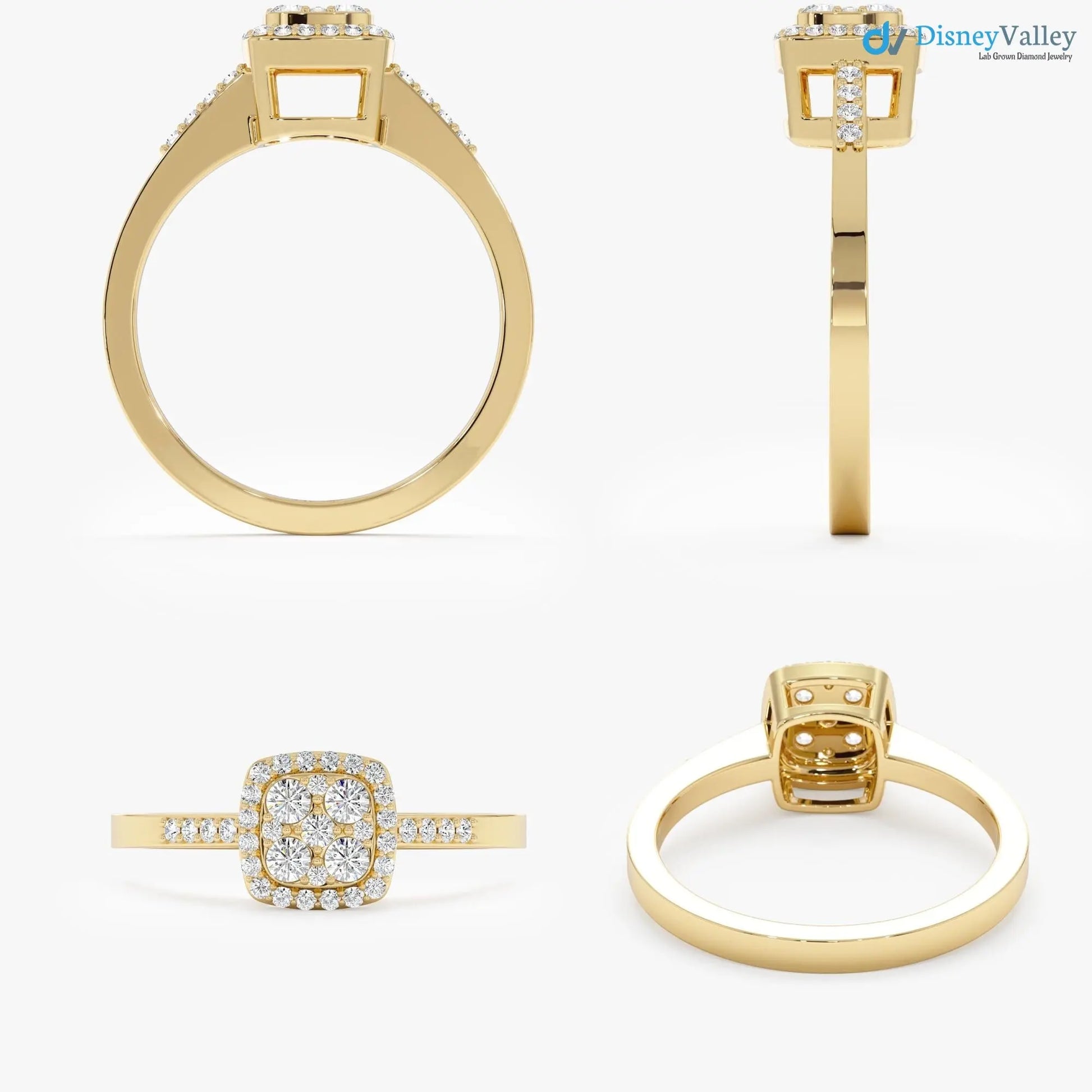 Dainty Cluster Round lab grown Diamond Engagement Ring - DisneyValley