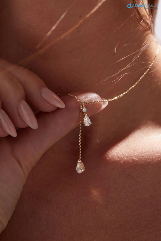 Dainty Drop Necklace: Pear & Round Lab Diamonds necklace DisneyValley