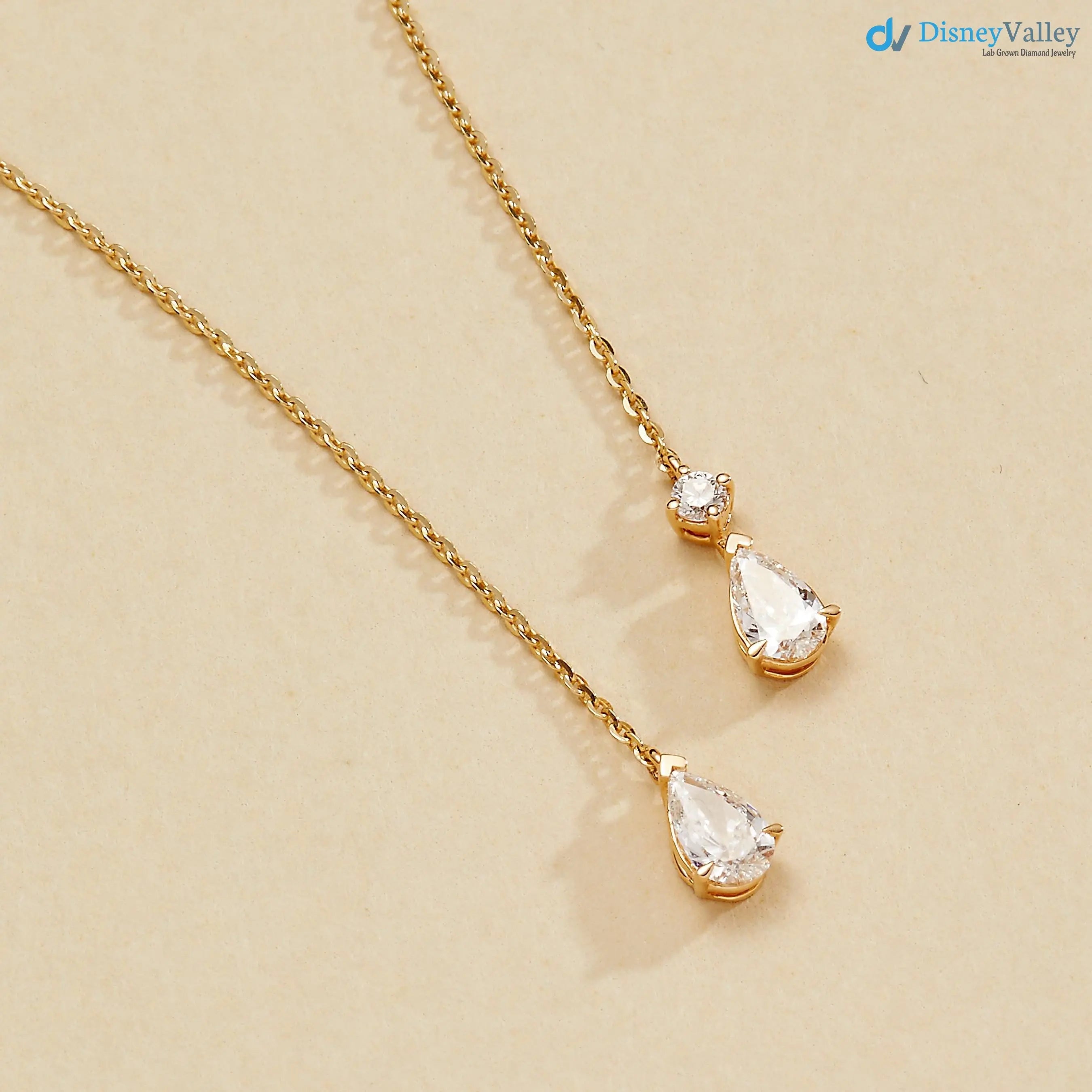 Dainty Drop Necklace: Pear & Round Lab Diamonds necklace DisneyValley