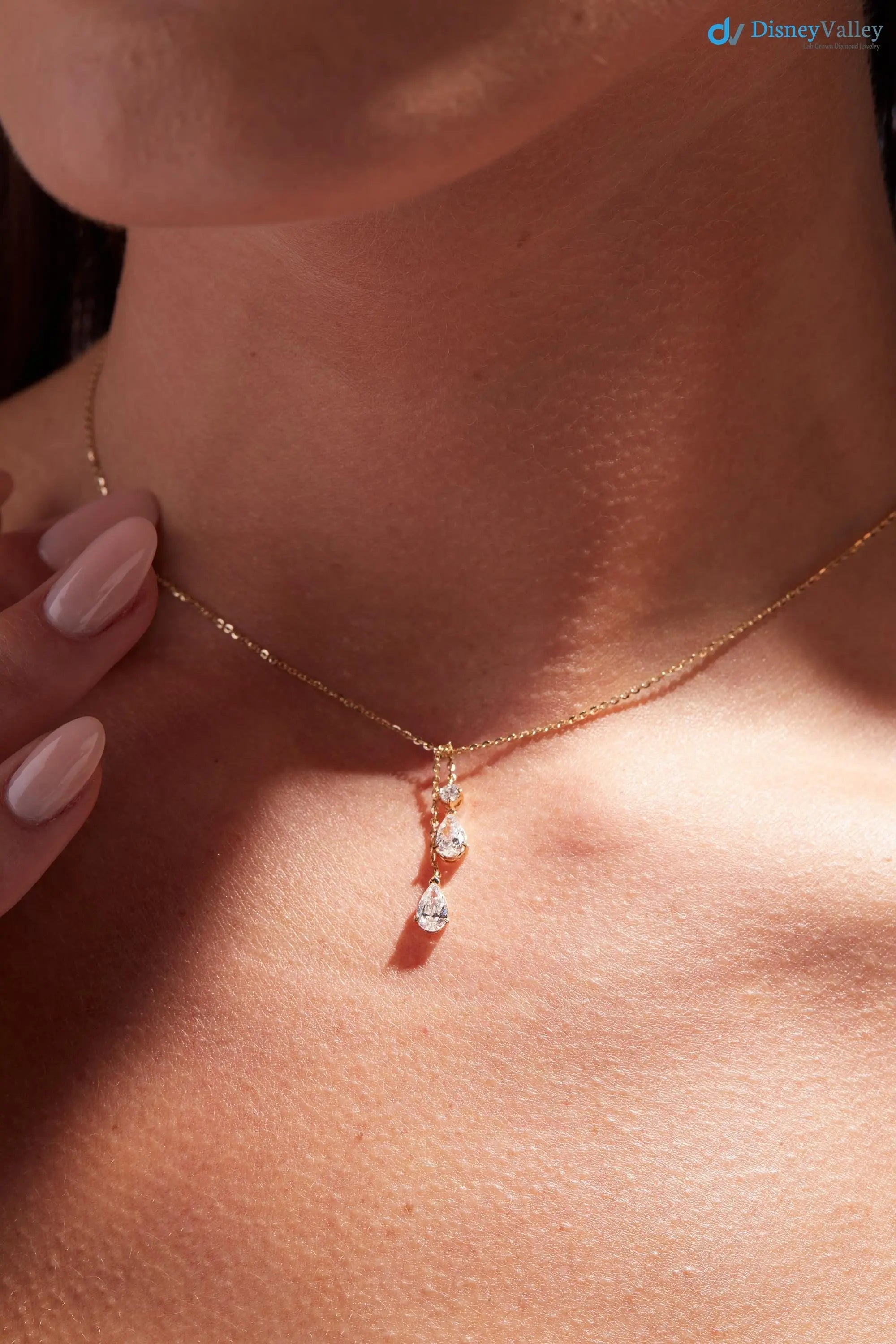 Dainty Drop Necklace: Pear & Round Lab Diamonds necklace DisneyValley