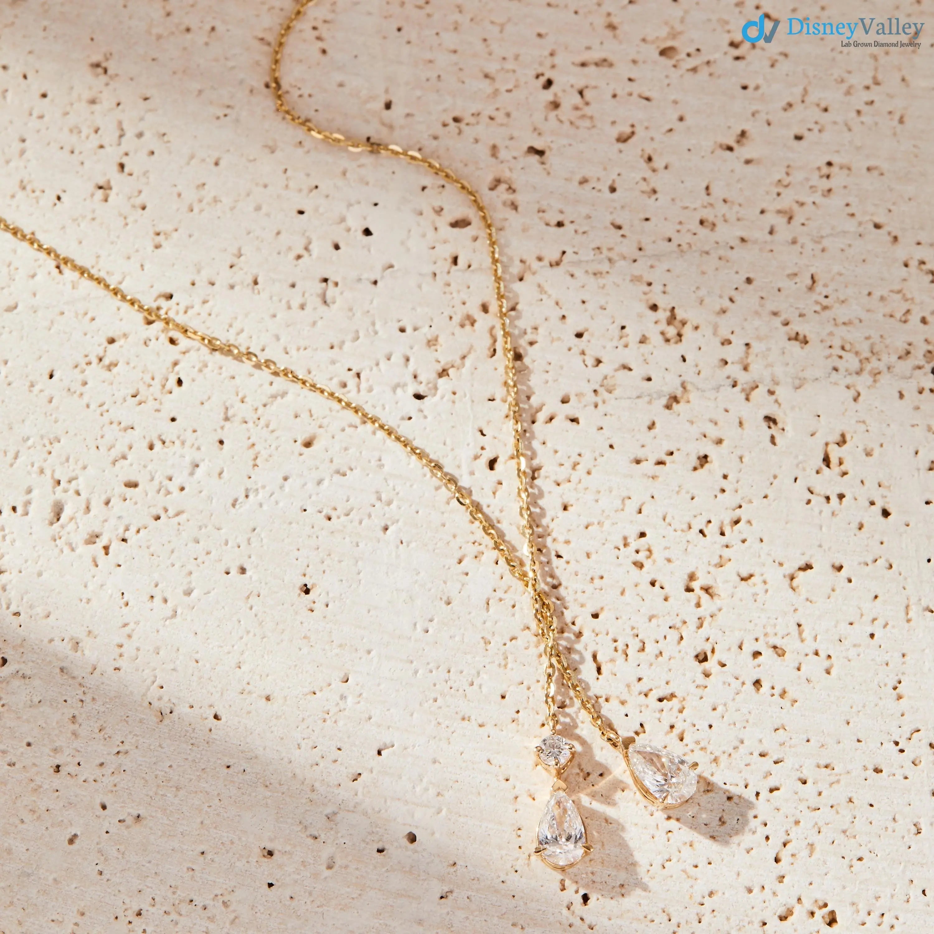 Dainty Drop Necklace: Pear & Round Lab Diamonds necklace DisneyValley