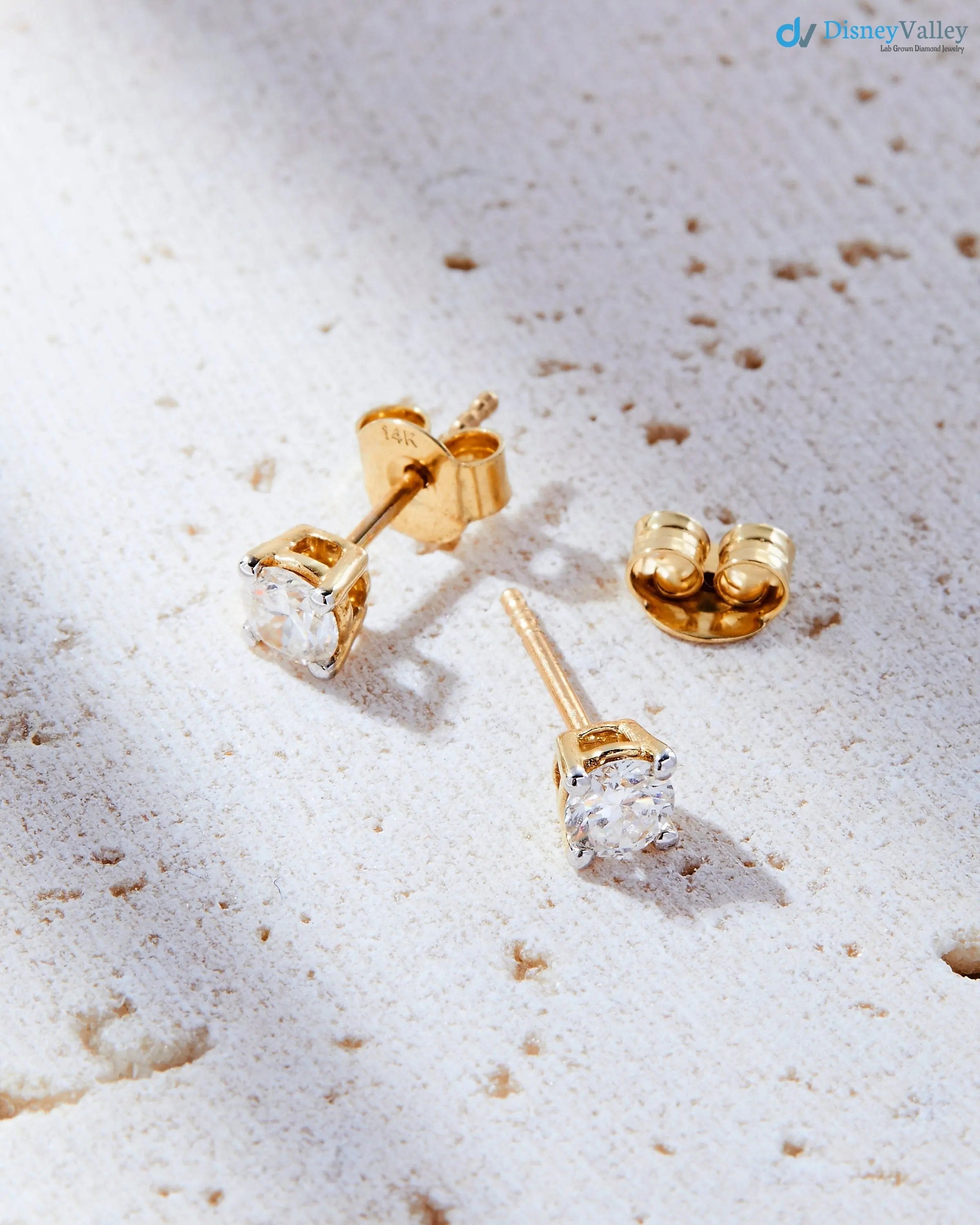 Dainty Gold Round Lab-Grown Diamond Stud Earrings - DisneyValley Main image