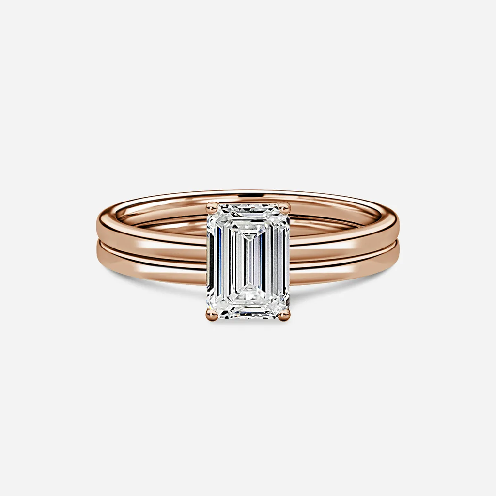 1.0 CT Emerald Cut Moissanite Solitaire Bridal Ring Set