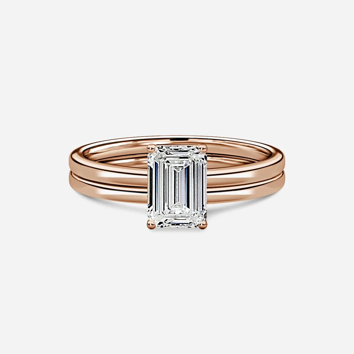 1.0 CT Emerald Cut Moissanite Solitaire Bridal Ring Set