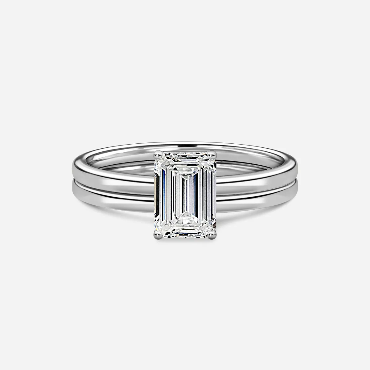 1.0 CT Emerald Cut Moissanite Solitaire Bridal Ring Set